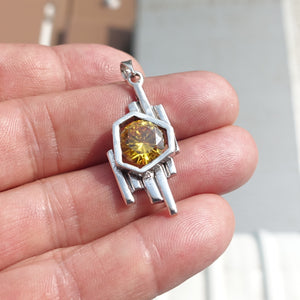 Irregular shaped Sterling Silver Pendant with round yellow CZ - Minimalist Design