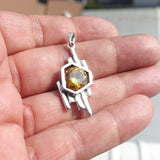 Irregular shaped Sterling Silver Pendant with round yellow CZ - Minimalist Design