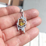 Irregular shaped Sterling Silver Pendant with round yellow CZ - Minimalist Design