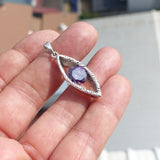 Marquise shaped Sterling Silver Pendant with round purple CZ - Minimalist Design