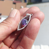 Marquise shaped Sterling Silver Pendant with round purple CZ - Minimalist Design