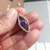 Marquise shaped Sterling Silver Pendant with round purple CZ - Minimalist Design