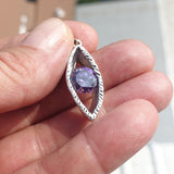 Marquise shaped Sterling Silver Pendant with round purple CZ - Minimalist Design