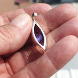 Marquise shaped Sterling Silver Pendant with round purple CZ - Minimalist Design