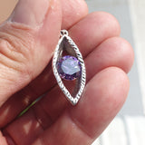 Marquise shaped Sterling Silver Pendant with round purple CZ - Minimalist Design