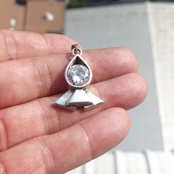 Rocket shaped Sterling Silver Pendant with round white CZ - Minimalist Design