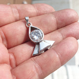 Rocket shaped Sterling Silver Pendant with round white CZ - Minimalist Design