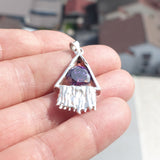 Triangle shaped Sterling Silver Pendant with round purple CZ - Minimalist Design