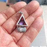 Triangle shaped Sterling Silver Pendant with round purple CZ - Minimalist Design