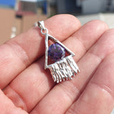 Triangle shaped Sterling Silver Pendant with round purple CZ - Minimalist Design