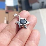 Star shaped Sterling Silver Pendant with round black CZ - Minimalist Design