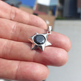 Star shaped Sterling Silver Pendant with round black CZ - Minimalist Design