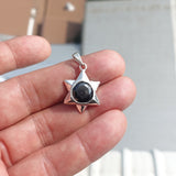 Star shaped Sterling Silver Pendant with round black CZ - Minimalist Design