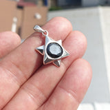 Star shaped Sterling Silver Pendant with round black CZ - Minimalist Design