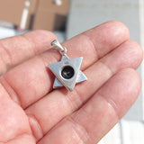 Star shaped Sterling Silver Pendant with round black CZ - Minimalist Design