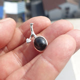 Black Star Diopside Pendant, Black Star Pendant, Minimalist Leaf Pendant, Sterling Silver Charm, 4 Rays Black Star Diopside