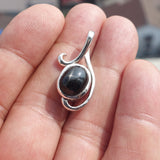 Black Star Diopside Pendant, Black Star Pendant, Minimalist Silver Pendant, Sterling Silver Charm, 4 Rays Black Star Diopside