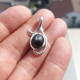 Black Star Diopside Pendant, Black Star Pendant, Minimalist Silver Pendant, Sterling Silver Charm, 4 Rays Black Star Diopside