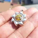 Round shaped Sun Amulet,  Sterling Silver Pendant with round yellow CZ - Minimalist Design