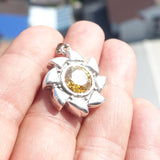 Round shaped Sun Amulet,  Sterling Silver Pendant with round yellow CZ - Minimalist Design