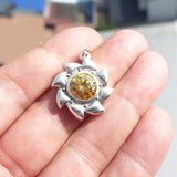 Round shaped Sun Amulet,  Sterling Silver Pendant with round yellow CZ - Minimalist Design