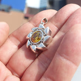 Round shaped Sun Amulet,  Sterling Silver Pendant with round yellow CZ - Minimalist Design