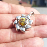 Round shaped Sun Amulet,  Sterling Silver Pendant with round yellow CZ - Minimalist Design