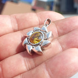 Round shaped Sun Amulet,  Sterling Silver Pendant with round yellow CZ - Minimalist Design