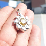 Round shaped Sun Amulet,  Sterling Silver Pendant with round yellow CZ - Minimalist Design