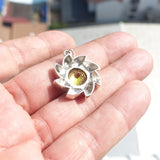 Round shaped Sun Amulet,  Sterling Silver Pendant with round yellow CZ - Minimalist Design