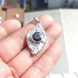 Diamond shaped Sterling Silver Pendant with round black CZ - Minimalist Design