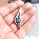 Triangle shaped Sterling Silver Pendant with round black CZ - Minimalist Design