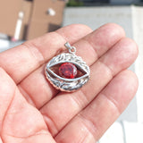 Oval shaped Sterling Silver Eye Pendant with round red CZ - Minimalist Design