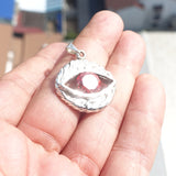 Oval shaped Sterling Silver Eye Pendant with round red CZ - Minimalist Design