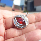 Oval shaped Sterling Silver Eye Pendant with round red CZ - Minimalist Design