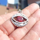 Oval shaped Sterling Silver Eye Pendant with round red CZ - Minimalist Design