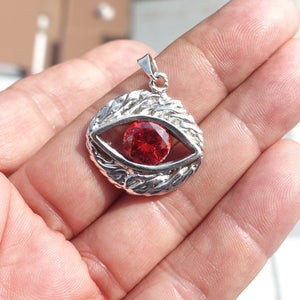 Oval shaped Sterling Silver Eye Pendant with round red CZ - Minimalist Design