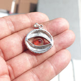 Oval shaped Sterling Silver Eye Pendant with round red CZ - Minimalist Design