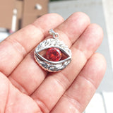 Oval shaped Sterling Silver Eye Pendant with round red CZ - Minimalist Design