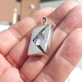 Rectangle shaped Sterling Silver Pendant Amulet with round white CZ - Minimalist Design