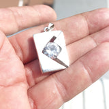 Rectangle shaped Sterling Silver Pendant Amulet with round white CZ - Minimalist Design