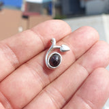 Garnet Leaf Silver Pendant, Sterling Silver Gemstone Pendant with Garnet, Sterling silver pendant