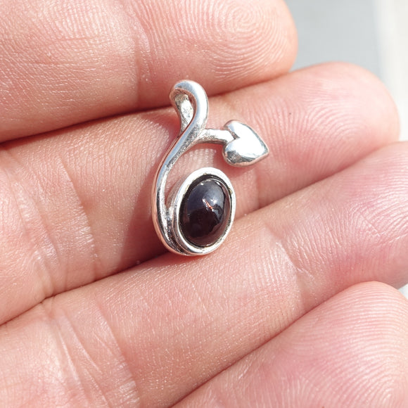 Garnet Leaf Silver Pendant, Sterling Silver Gemstone Pendant with Garnet, Sterling silver pendant