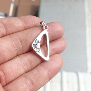 Natural Moonstone Pendant, Sterling Silver Pendant, Triangle shaped pendant, 3 Moonstone Pendant, round Moonstones, moonstone Charm