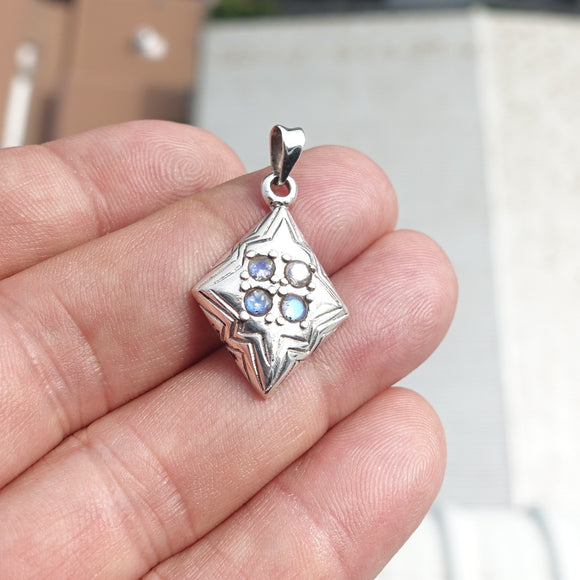 Natural Moonstone Pendant, Sterling Silver Pendant, Diamond shaped pendant, 4 Moonstone Pendant, moonstone Silver Charm