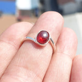 Red Garnet Ring, Sterling Silver Ring, Solitaire Ring with red Garnet Cabochon, handmade silver ring, Minimalist design, gift for her - Size 7