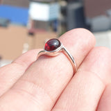 Red Garnet Ring, Sterling Silver Ring, Solitaire Ring with red Garnet Cabochon, handmade silver ring, Minimalist design, gift for her - Size 7