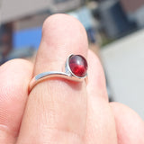 Red Garnet Ring, Sterling Silver Ring, Solitaire Ring with red Garnet Cabochon, handmade silver ring, Minimalist design, gift for her - Size 7