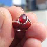 Red Garnet Ring, Sterling Silver Ring, Solitaire Ring with red Garnet Cabochon, handmade silver ring, Minimalist design, gift for her - Size 7