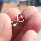 Red Garnet Ring, Sterling Silver Ring, Solitaire Ring with red Garnet Cabochon, handmade silver ring, Minimalist design, gift for her - Size 7